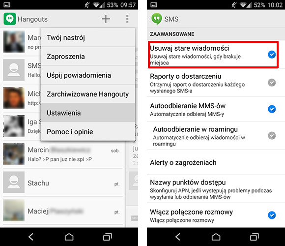 Jak usuwać stare SMS w Hangoutach