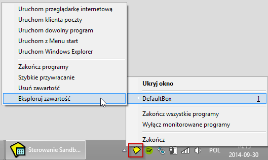 Sandboxie - dostępne opcje