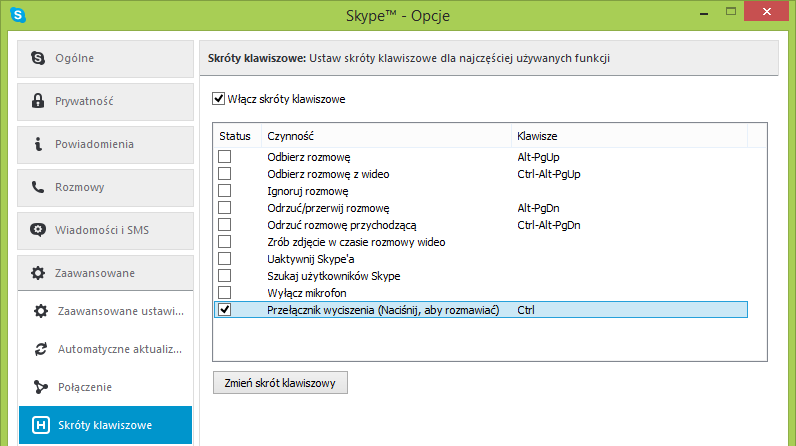 Skype - opcje programu