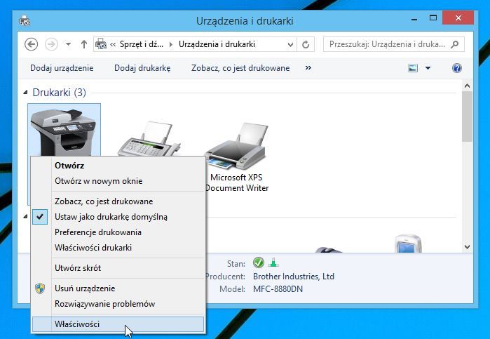 Urządzenia i drukarki - Właściwości