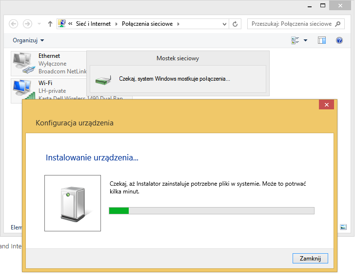 Konfigurowanie mostka sieciowego w Windows 8