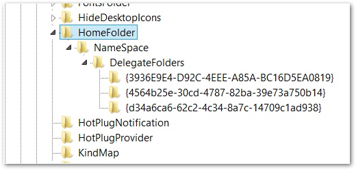 Zawartość klucza HomeFolder w Windows 10