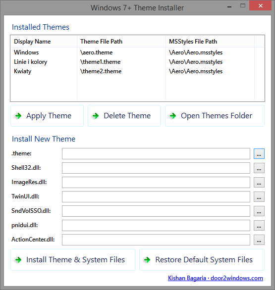 Windows 7+ Theme Installer - okno programu