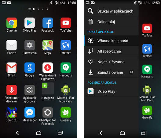 Szuflada aplikacji w Launcherze Xperia