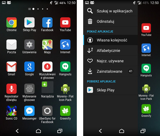 Szuflada aplikacji w Launcherze Xperia