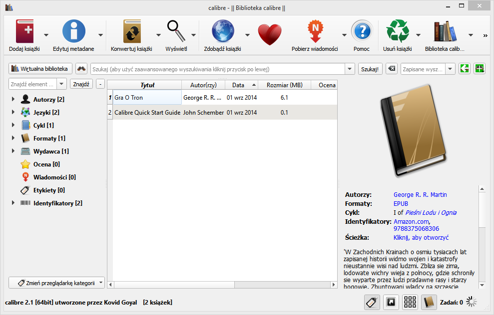 Główne okno Calibre