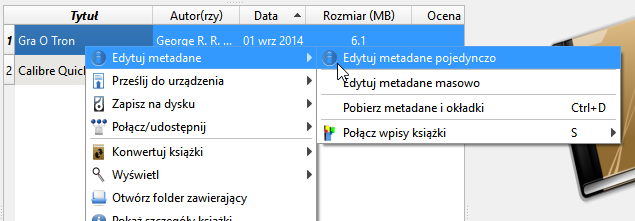 Edytowanie metadanych książki w Calibre