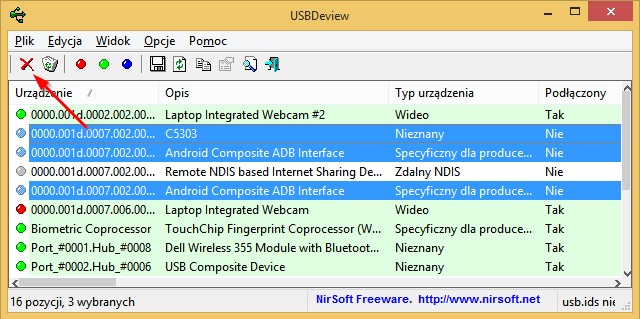 USBDeview - usuwanie zbędnych urządzeń USB