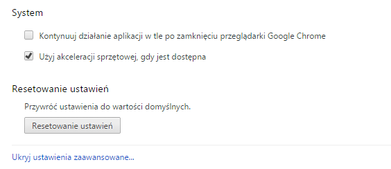 Wyłączanie akceleracji sprzętowej w Chrome