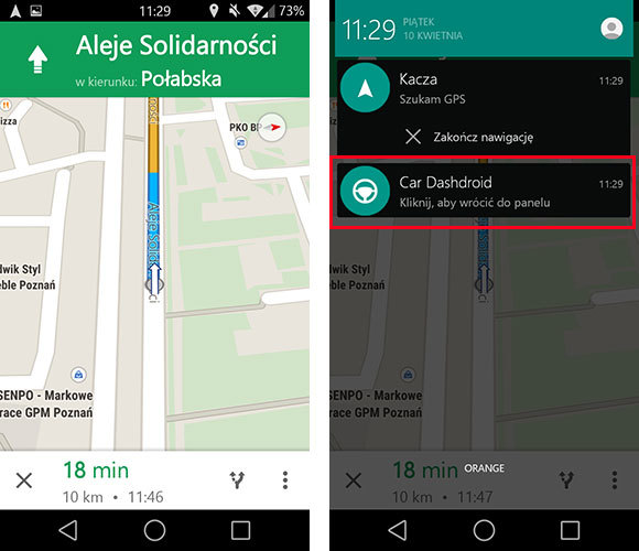 Szybki dostęp do nawigacji i powrót do głównego ekranu w Car Dashdroid