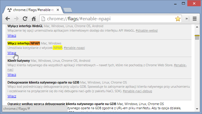 Chrome - włączanie interfejsu NPAPI