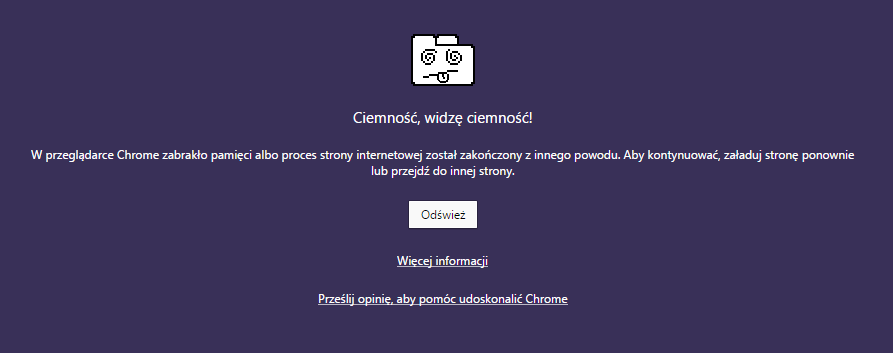 Karta z zakończonym procesem w Chrome