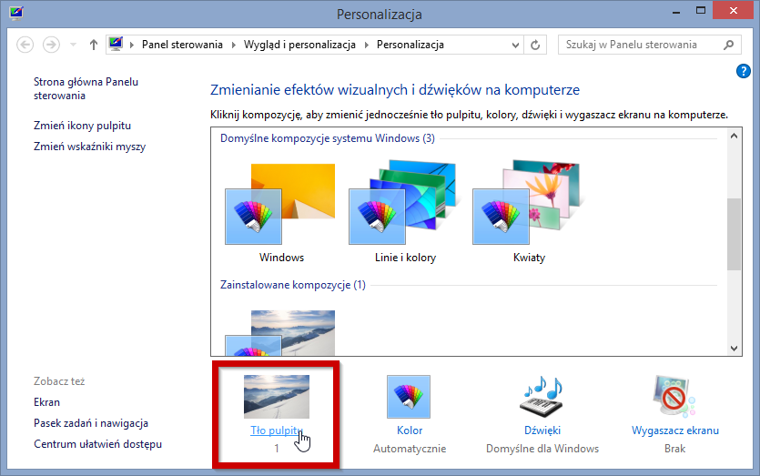 Ustawienia personalizacji systemu Windows 8