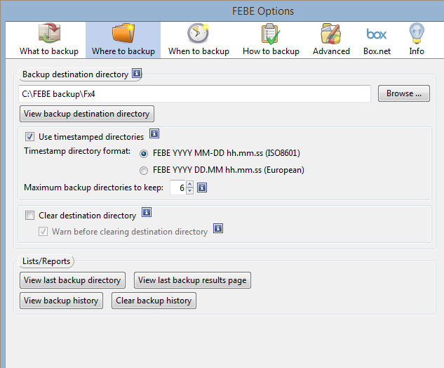 FEBE - Where to backup