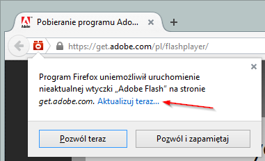 Okno zezwalania na uruchamianie wtyczki w Firefox 37