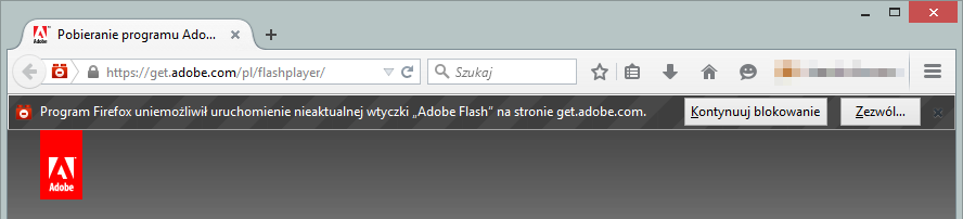 Komunikat o nieaktualnym Flashu w Firefox 37