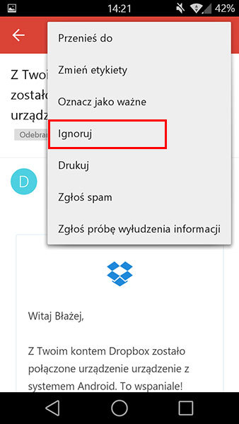 Ignorowanie wybranych wiadomości