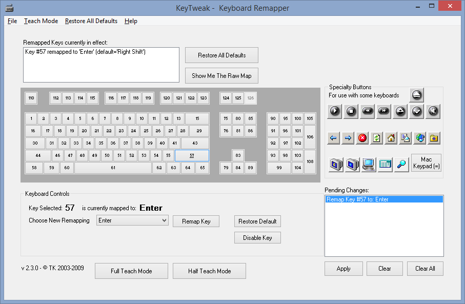 KeyTweak - główne okno programu