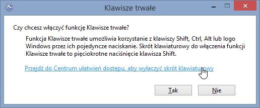 Komunikat o klawiszach trwałych w Windowsie 8