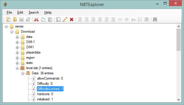 NBTExplorer - edycja blokady poziomu trudności