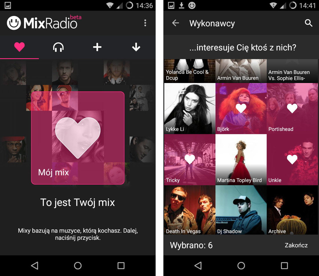 Tworzenie głównego mixu w MixRadio