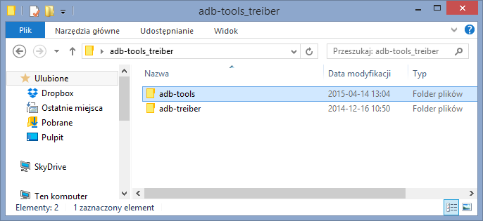 Narzędzia ADB po wypakowaniu