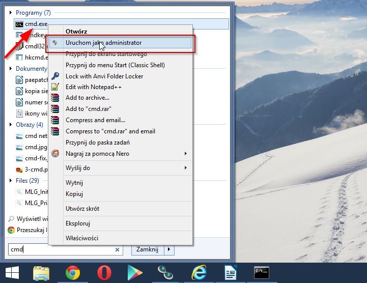 Uruchamianie Wiersza polecenia jako Administrator