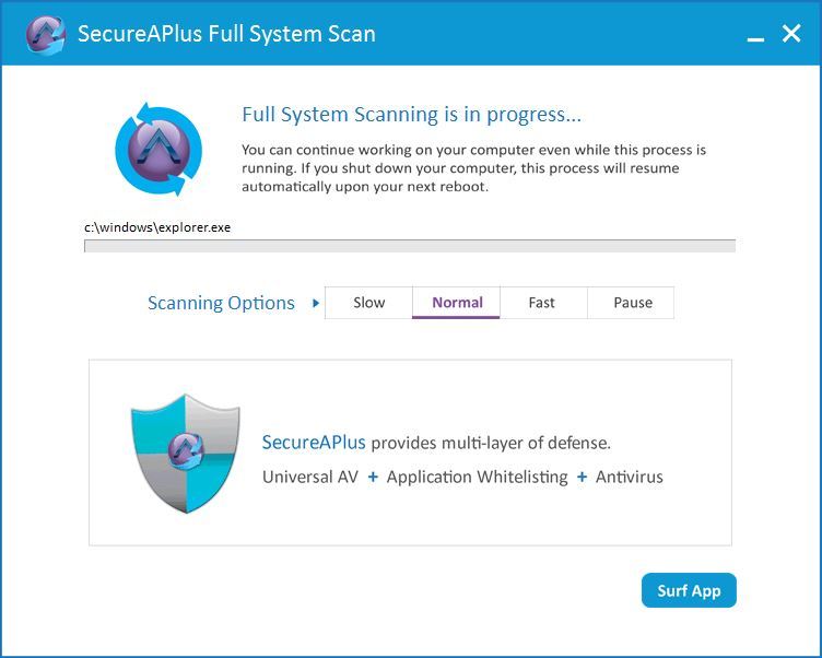 Skanowanie systemu przez SecureAPlus