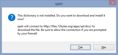 Potwierdzenie pobrania słownika w Spelr