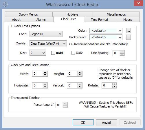 T-Clock Redux - ustawienia wyglądu zegara