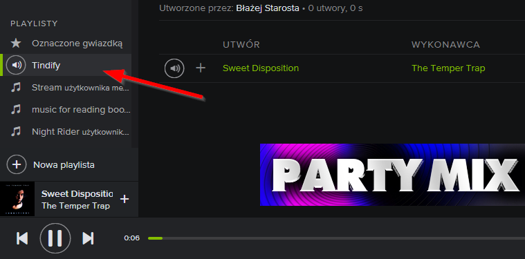Playlista Tindify w Spotify