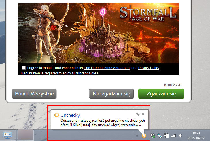 Przykładowy downloader i działanie Unchecky