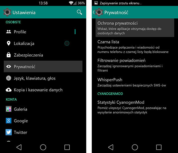 Ochrona prywatności w CyanogenMod 11S