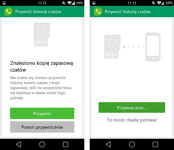 Przywracanie historii czatów w Whatsapp