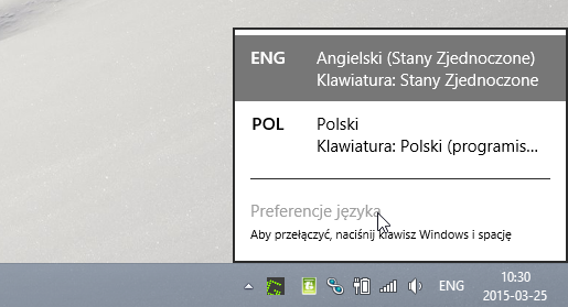 Menu językowe w Windows 8.1