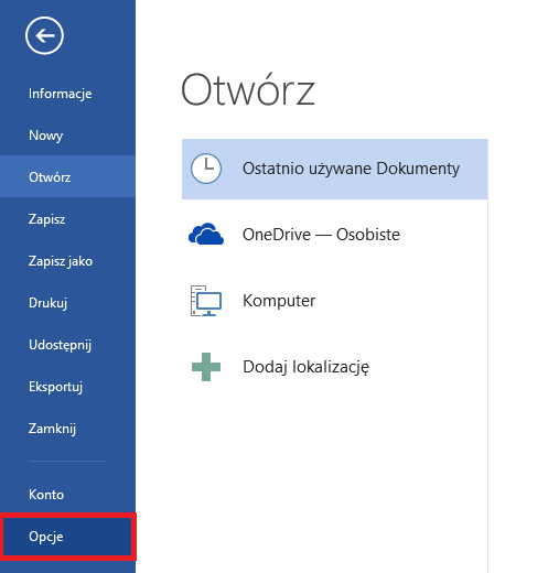 Opcje Worda 2013