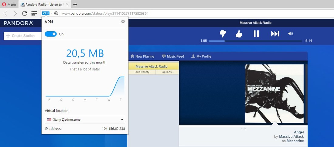 Opera VPN - działająca Pandora