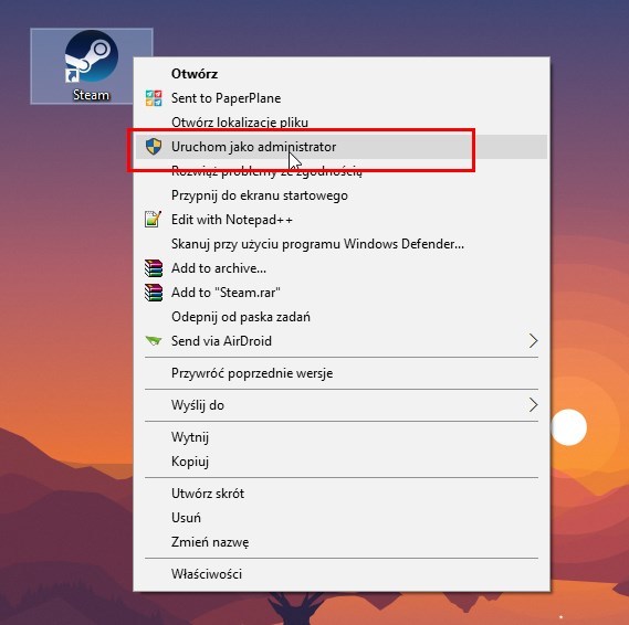 Steam - uruchom jako administrator