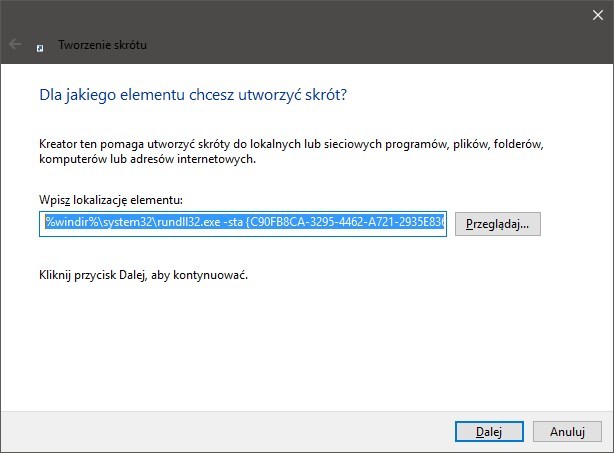 Tworzenie skrótu w Windows 10