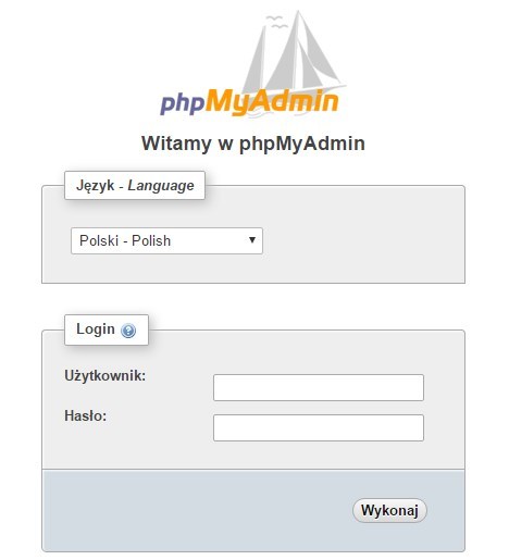 phpMyAdmin - logowanie