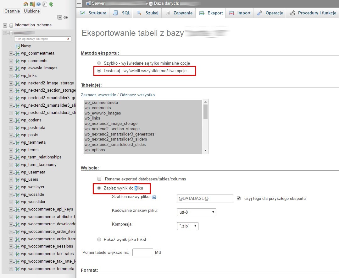 Eksportowanie bazy danych MySQL