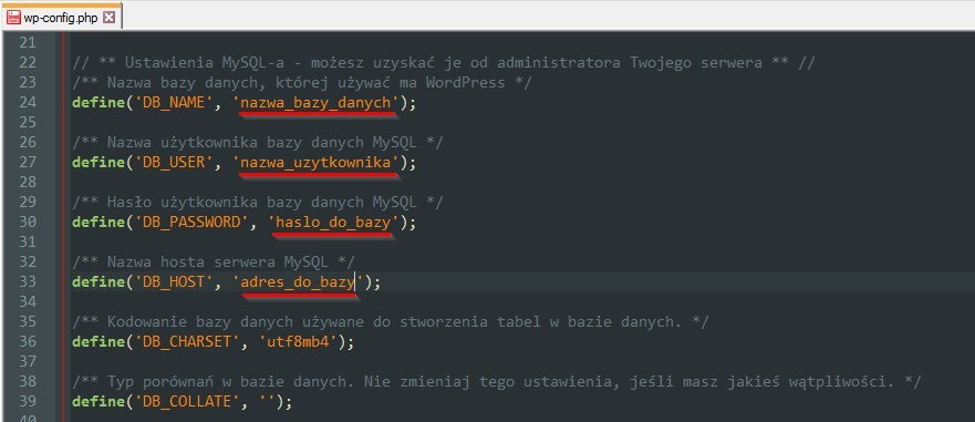 Aktualizacja pliku wp-config.php