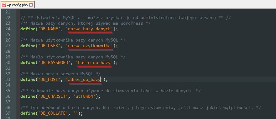 Aktualizacja pliku wp-config.php