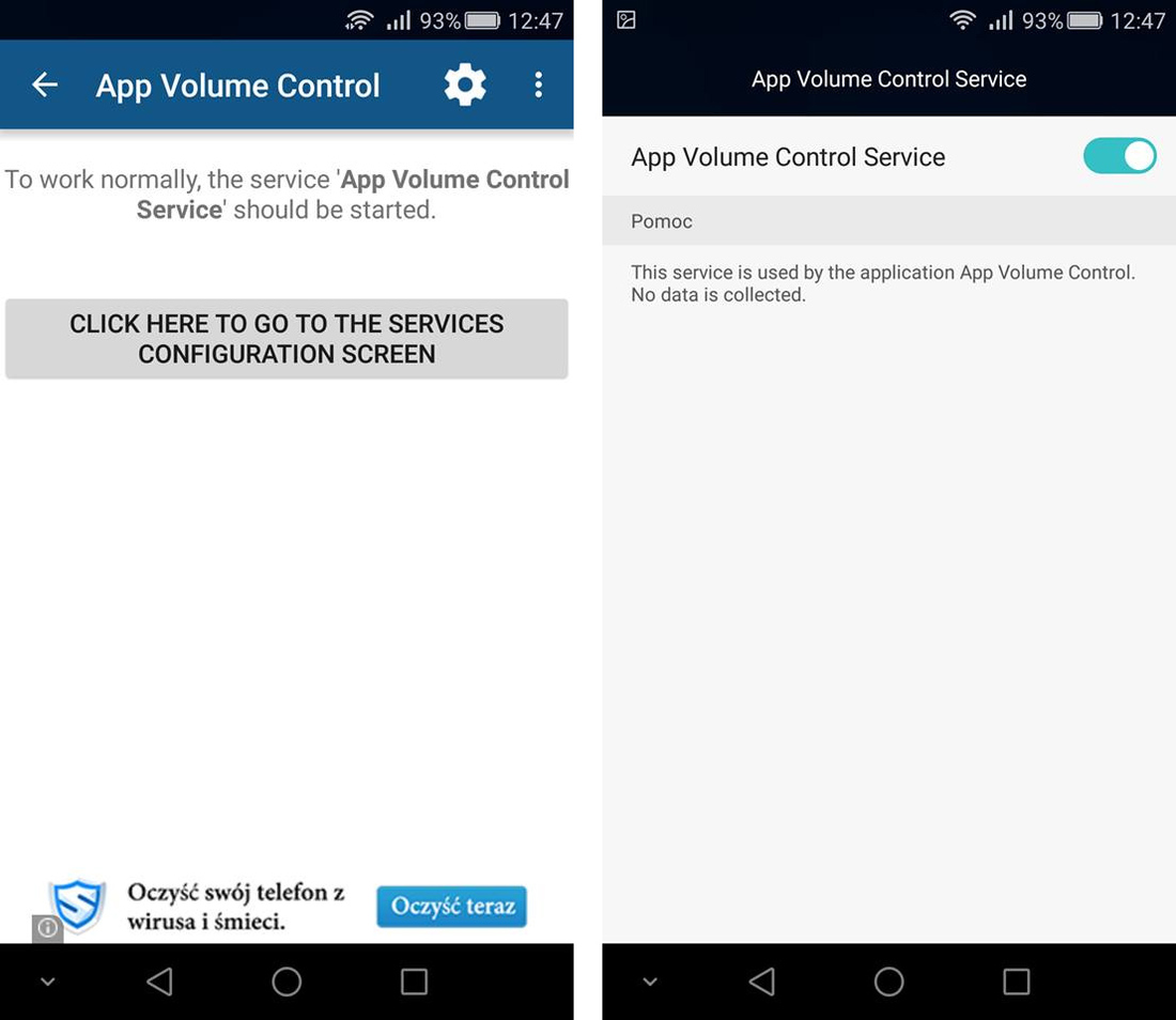 App Volume Control - aktywacja usługi
