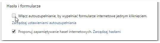 Wyłączanie autouzupełniania formularzy w Chrome (PC)