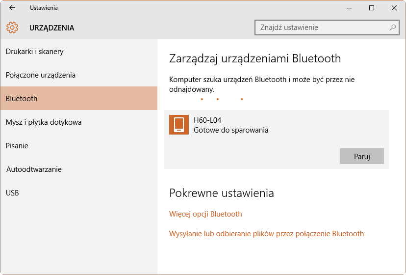 Ustawienia Bluetooth w Windows 10