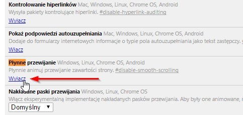 Wyłączanie płynnego przewijania