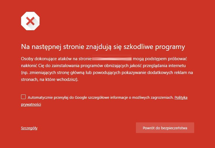 Chrome - jak wyłączyć czerwony komunikat o szkodliwej stronie