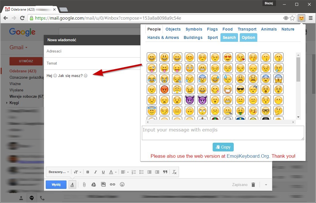 Wstawianie emoji do Gmaila