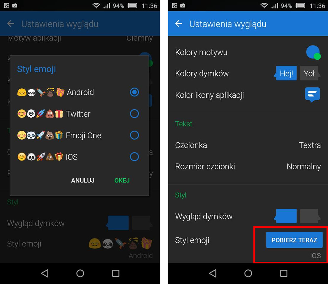 Wybór stylu emoji i pobieranie